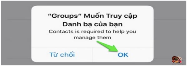 Cấp quyền cho ứng dụng Groups truy cập vào Danh bạ trên điện thoại